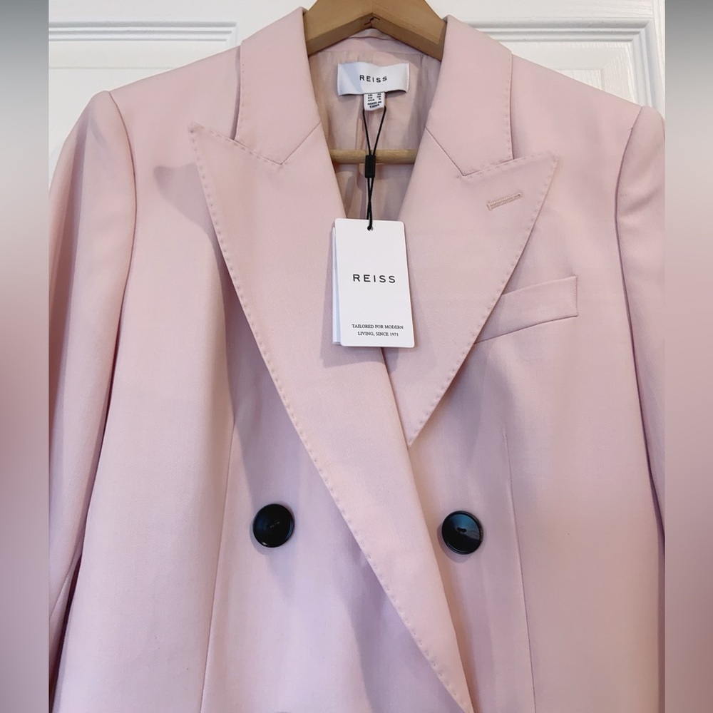 NWT REISS Evelyn Wool Blend Double Breasted Blazer in Pink - Picture 7 of 8